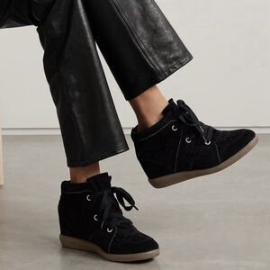 Isabel Marant Bobby Calfskin Black Suede Wedge Sneaker Luxury EU40/US10